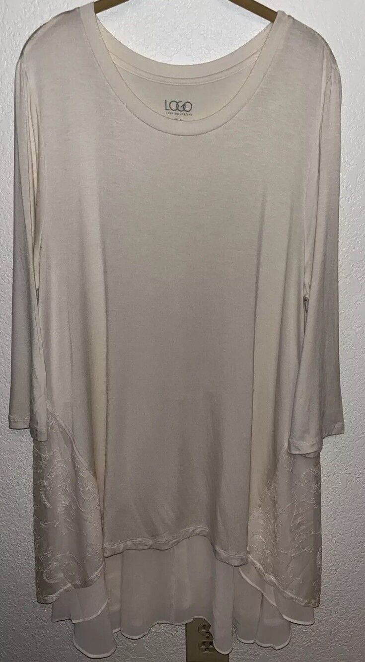 LOGO Lori Goldstein Dress Mesh Hem Women Sz XL Cream
